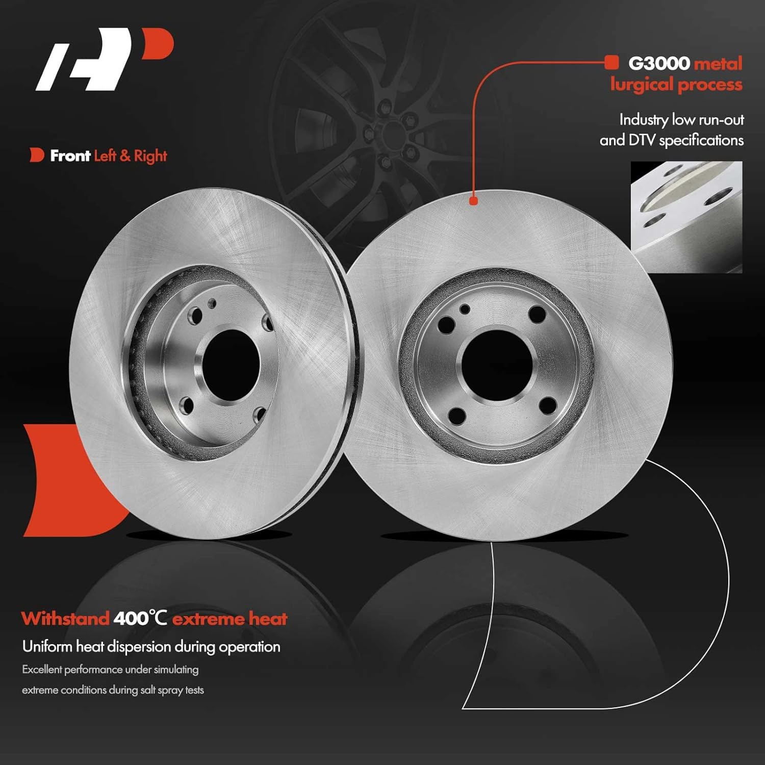 A-Premium 10.12 inch (257mm) Front Vented Disc Brake Rotors + Ceramic Pads Kit Compatible with Select Ford, Mazda and Mercury Models - Escort 91-02, Protege 95-98/90-94, Tracer 91-99 6-PC Set
