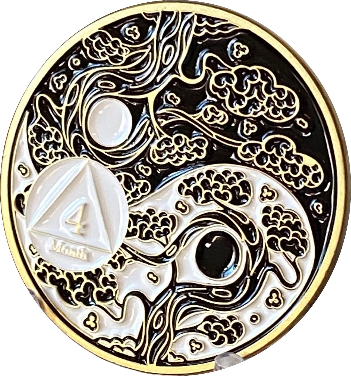 RecoveryChip 4 Month AA Medallion Ying Yang Black White Color Serenity Prayer Ship