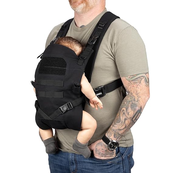 Tactical Baby Gear Daypack Diaper Bag + Tactical Baby Carrier Bundle Military-Grade, MOLLE Compatible, Water-Resistant, Ergonomic Baby Carrier for Infants & Toddlers (Black)