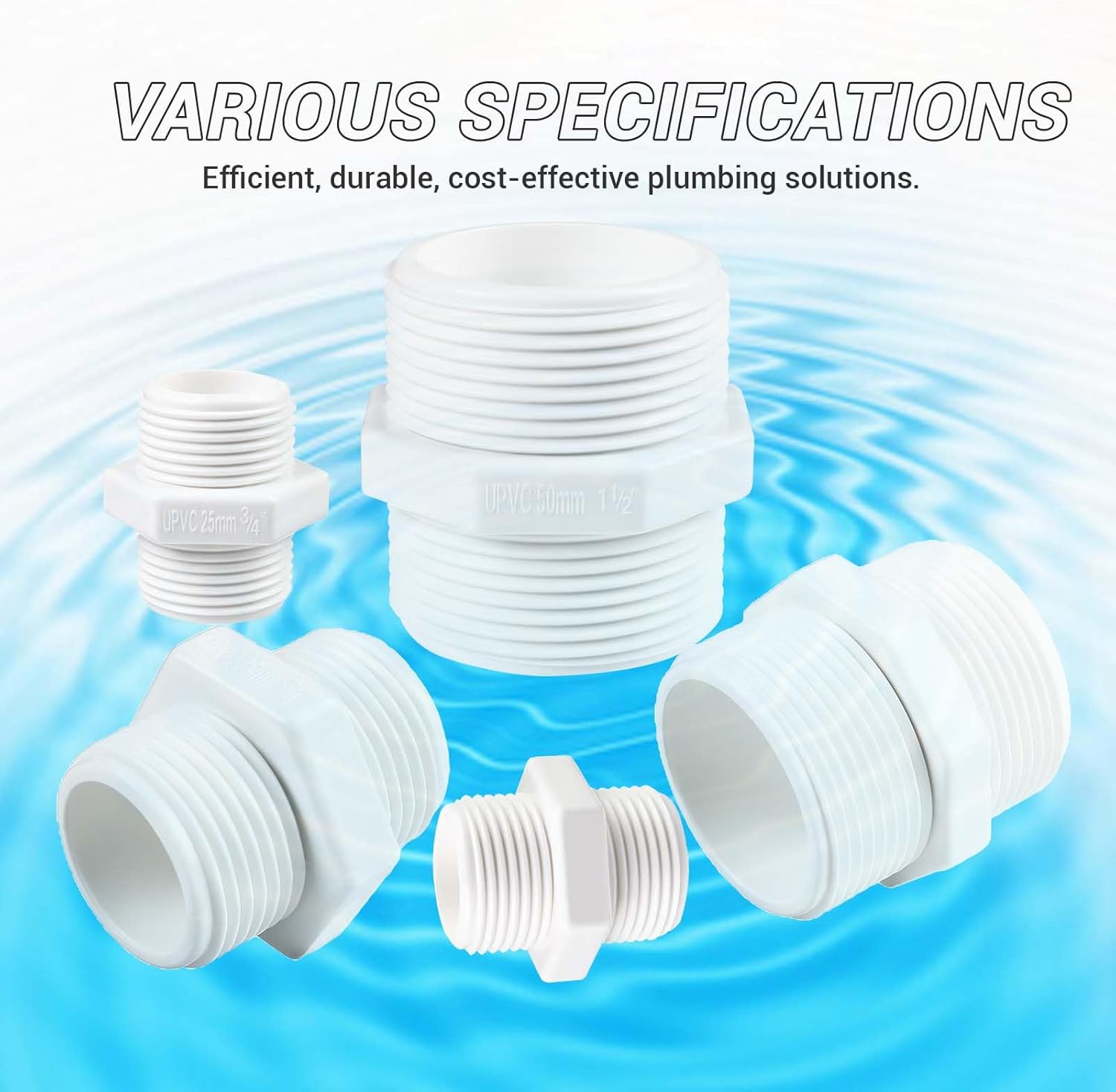 10 Pcs 1 Inch PVC Pipe Fittings Hex Nipple G1 X G1 Male Thread Coupling Adapter Connector