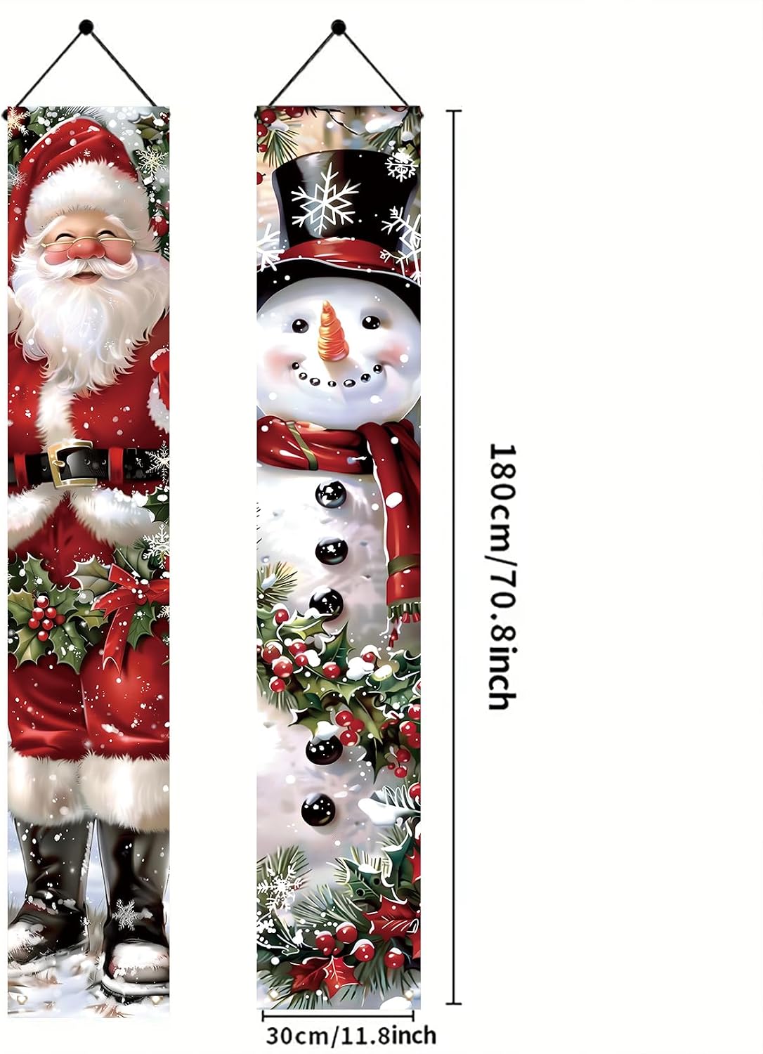 2PCS Christmas Porch Banner Decorations 71 x 12 Inch Santa and Snowman Hanging Sign Outdoor Vertical Front Door Holiday Banner for Winter Yard Party Home Wall Entryway Decor