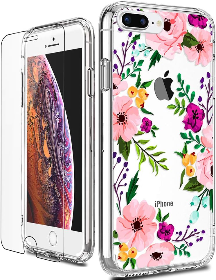 LUHOURI Compatible with iPhone 8 Plus Case, Compatible withiPhone 7 Plus Case with Screen Protector, Girls Women Heavy Duty Protective Hard Case Slim Soft TPU Bumper Phone Cover Clear
