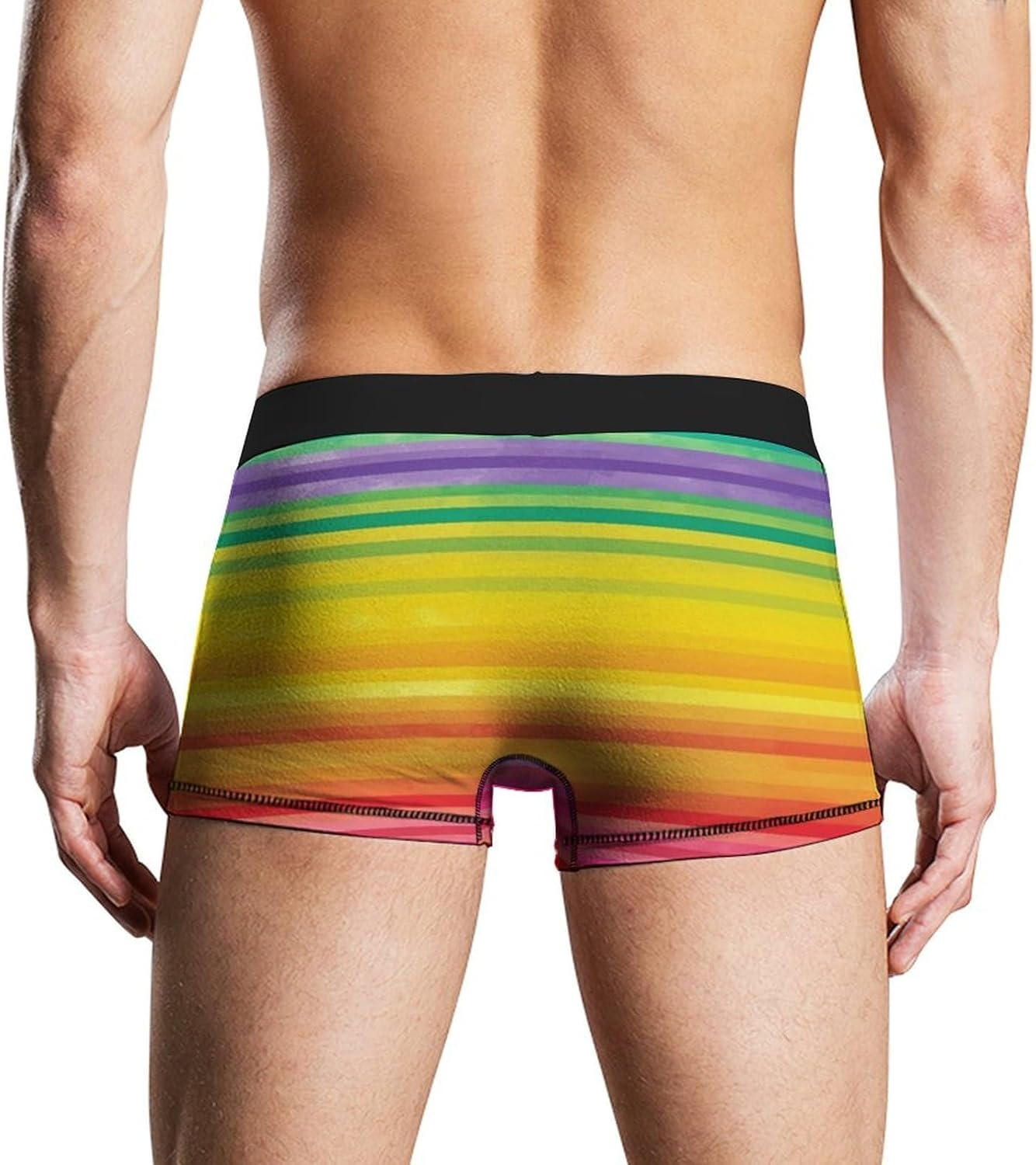 Rainbow Colored Striped Mens Boxer Briefs Short Breathable Underwear Trunks Soft Moisture-Wicking Boxer Shorts Novelty Underpants XL