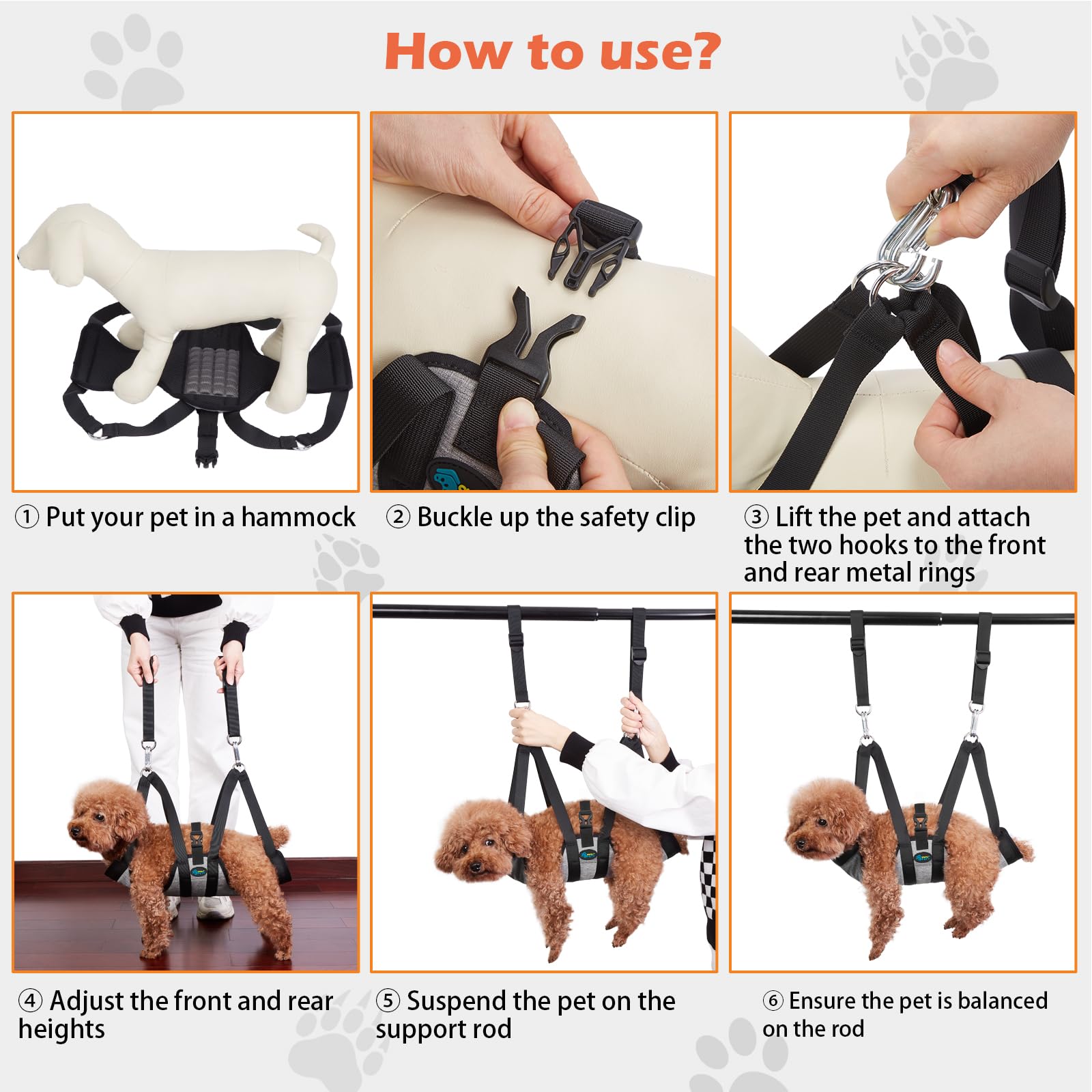 Ownpets Hundepflege Hängematte, Hängematten Geschirr mit 4 Haken, für Baden Waschen Pflegen und Nageltrimmen, XS
