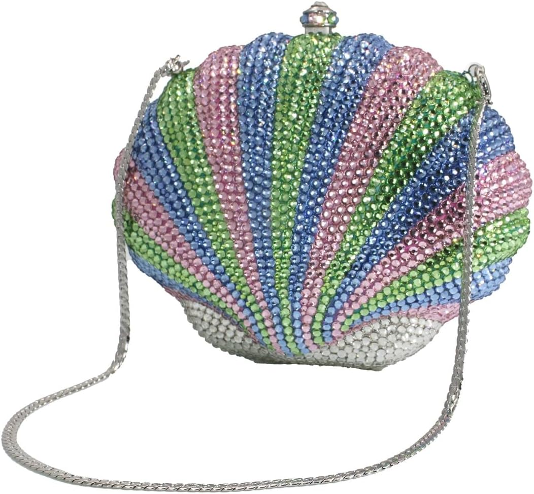 UMREN Sparkly Women Cute Mini Shell Rhinestone Evening Bag Colorful Crystal Handbag Bling Shell Diamond Clutch for Party