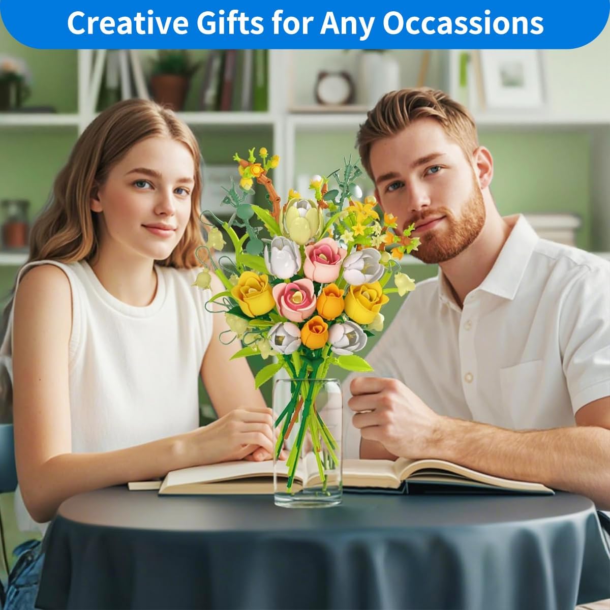 Rose Flower Bouquet Building Set, Compatible with Lego Botanical Blocks, DIY Artificial Flowers Bouquet, Home Decor Ornament, Gift for Mother's Day, Valentine's Day, Birthday for Mom, Women & Adults