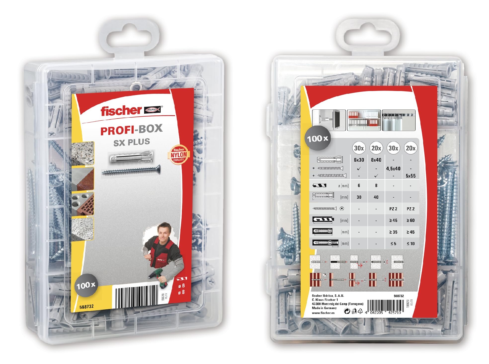 fischer 568732 – Wall Plugs for Different Uses, Profi-Box SX Plus 6-8 for Fixing Lamps, Pictures, Air Conditioners, Pack of 100