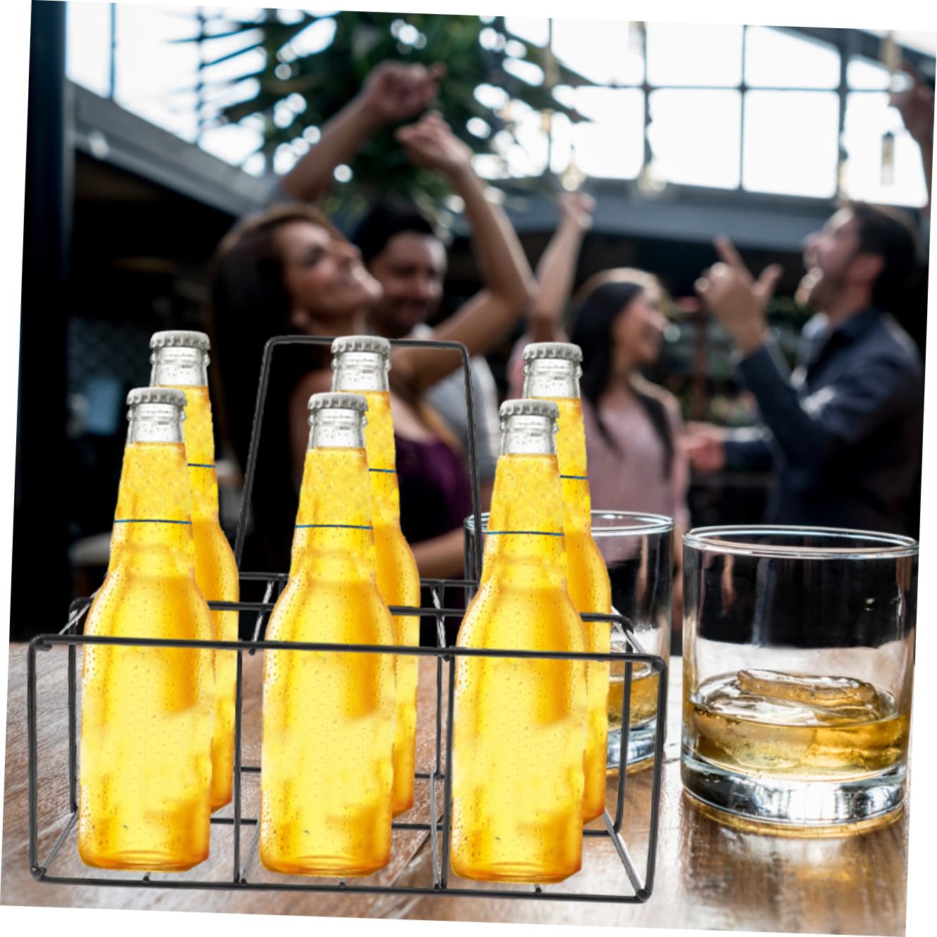 Handlicher Bierflaschenhalter aus Eisen mit 6 Slots, Schwarz