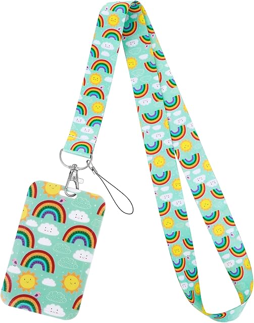 TIESOME Neck Lanyard with Clip Clasp for Badge Holder, Bohemia Rainbow Lanyard Strap with ID Card Holder, Neck Strap with ID Card Case for Keys, Tickets, Office, School Supplies(Rainbow Style-A)