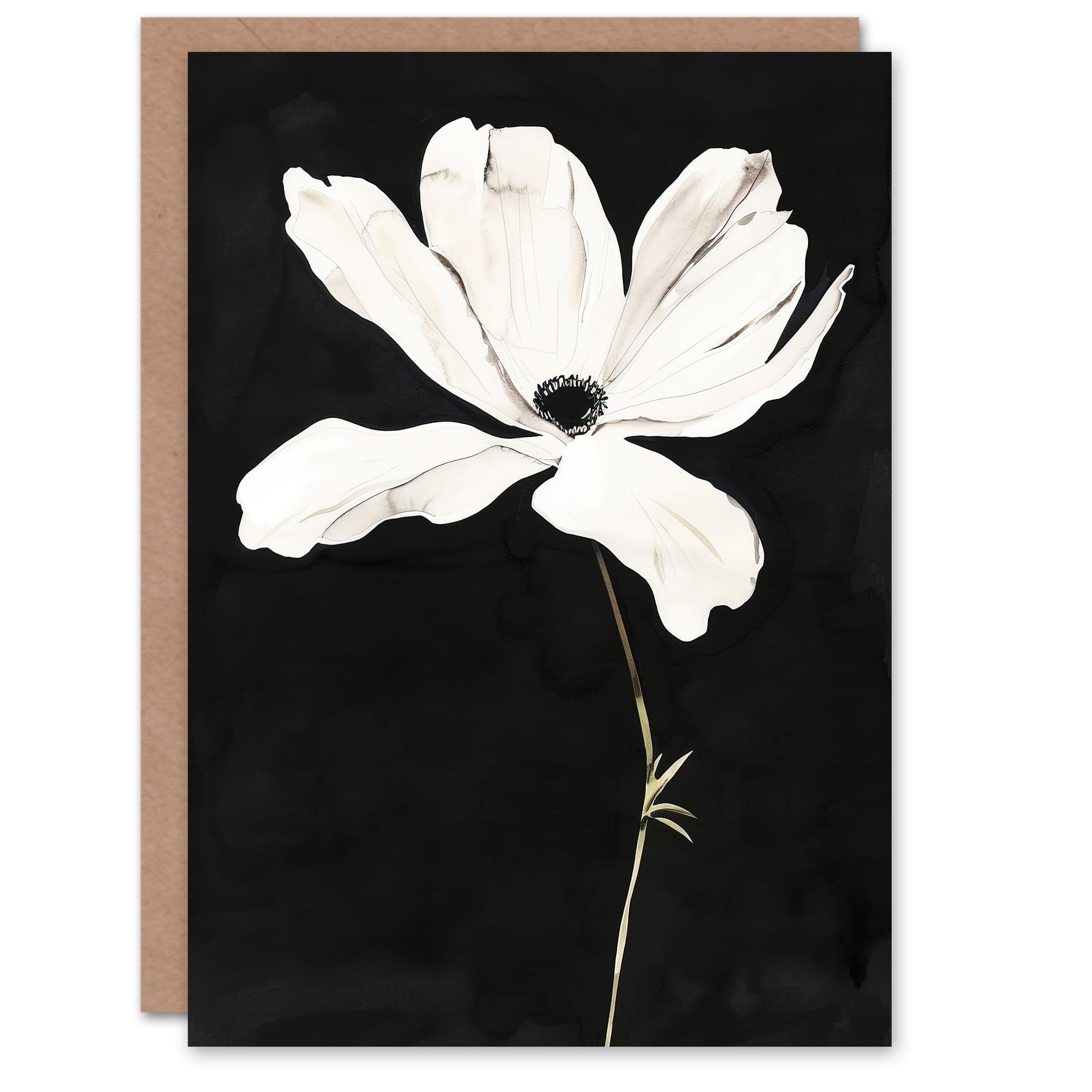 Artery8 Greeting Card White Flower Bloom Black Background Watercolour Blank For Him Or Her Art Sympathy Card