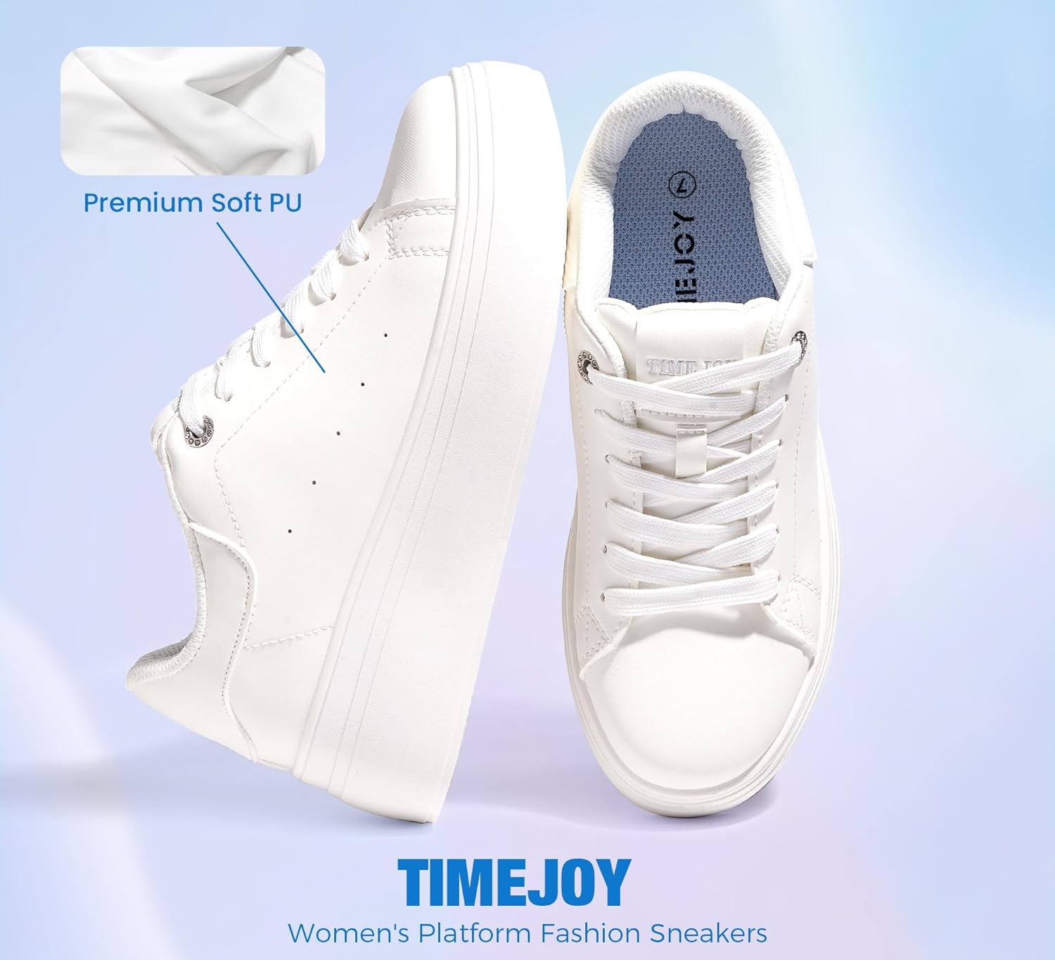 TIMEJOY Women's Platform Fashion Sneakers Faux Leather & Anti-Slip Sole Classic Tennis Shoes for Casual Lace up Sport & Walking - Image 5