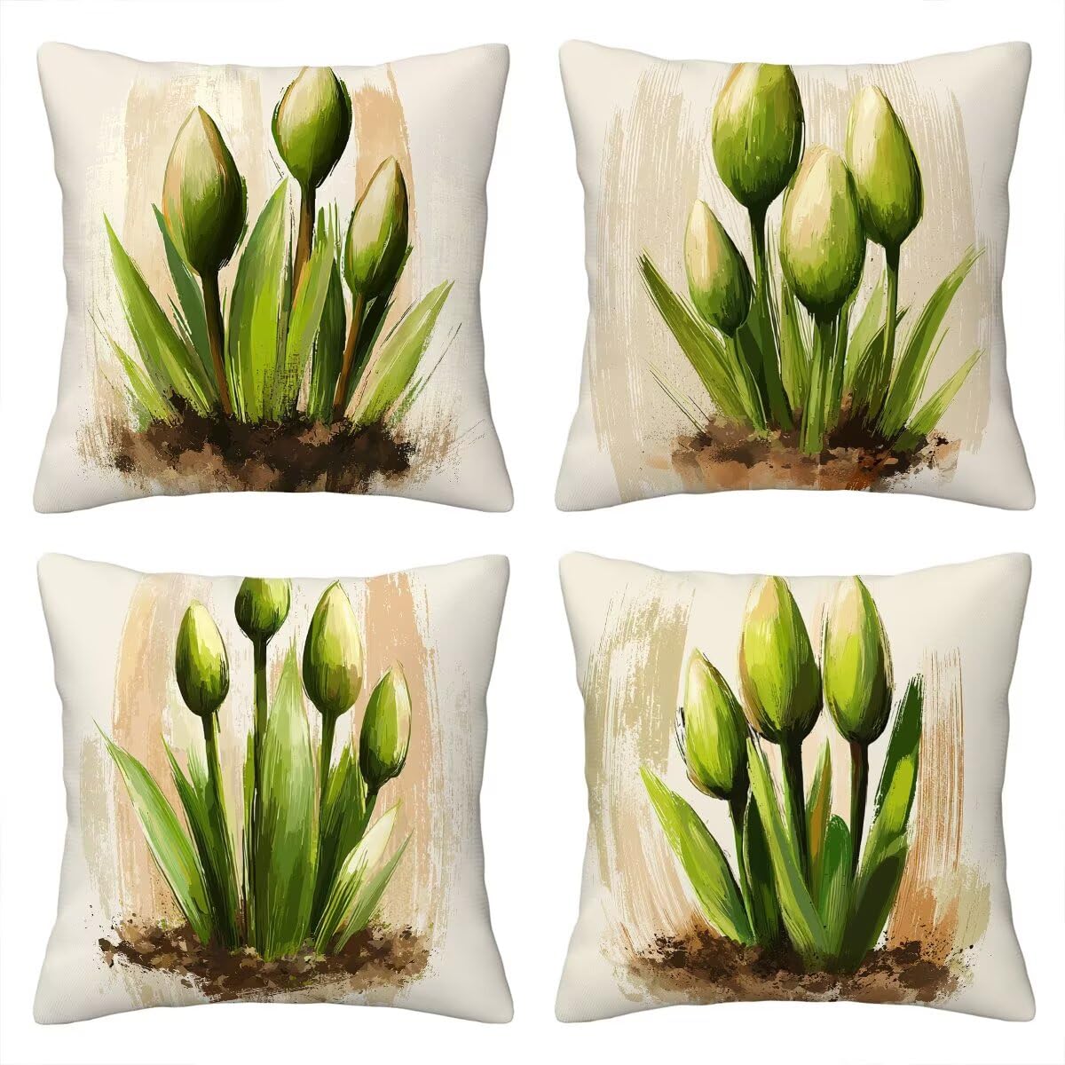 Federe Cuscini Divano 60x60 cm, Crema Cuscini per Divano, Velluto Federe Cuscino Letto Impermeabili Set da 4, Copricuscini Pianta Motivo con Cerniera Invisibile Design per Sofá, Regalo Donna G-17