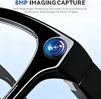 Vista 2 de Lentes inteligentes AI con cámara, gafas de cámara HD de 8 MP para hombres, mujeres, gafas de grabación AI con asistente de voz, audio de oído Negro