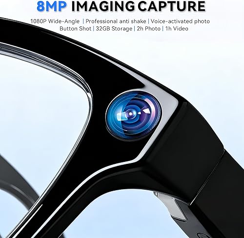 Miniatura 2 de Lentes inteligentes AI con cámara, gafas de cámara HD de 8 MP para hombres, mujeres, gafas de grabación AI con asistente de voz, audio de oído Negro