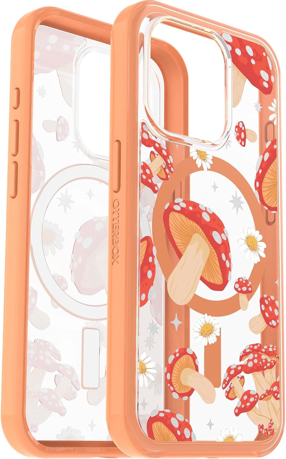 OtterBox iPhone 15 Pro (Only) Symmetry Series Clear Case - Fungi (Orange), Snaps to MagSafe, Ultra-Sleek, Raised Edges Protect Camera & Screen