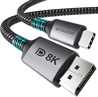 USB C to DisplayPort 1.4 8K Cable Stouchi 1.8M/6Ft Thunderbolt 3 to DisplayPort 4K@144Hz/120Hz 5K@60Hz 2K@240Hz HBR3 DP1.4 Adapter for 2021 MacBook Pro, M1 Mac Mini, Dell XPS