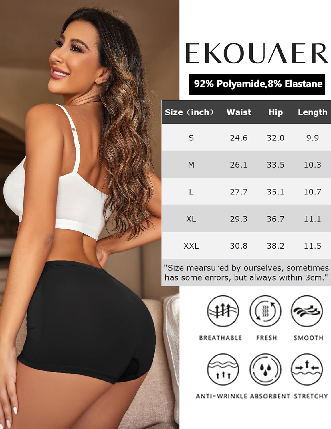Ekouaer Boyshort Panties Women's Soft Underwear Briefs Invisible Hipster 3 Pack Seamless Boxer Brief Panties S-XXL - Image 6
