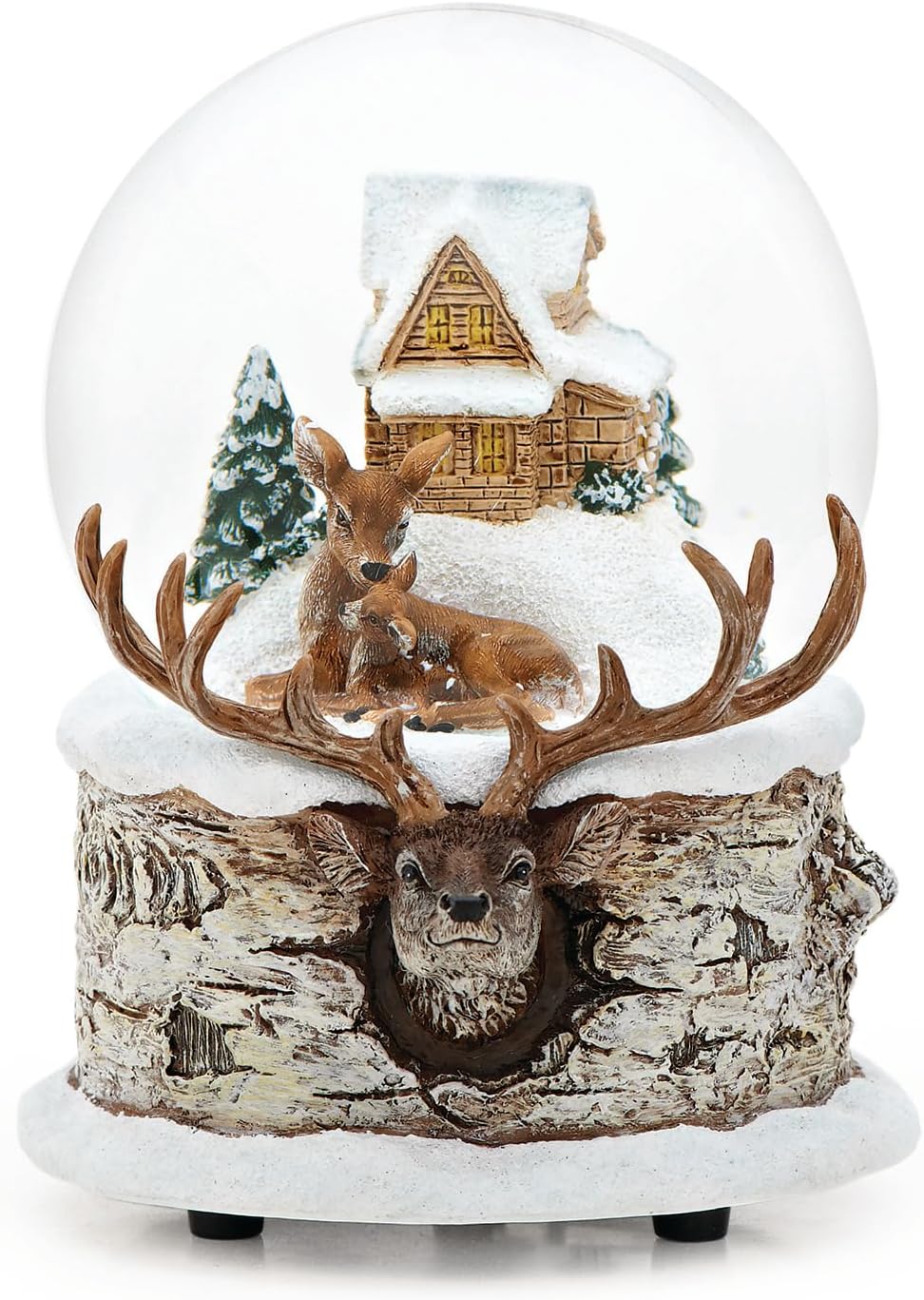Roman, 5.5" H 100mm Musical Doe and Fawn Glitterdome, Rustic Holiday Decor, Tabletop Christmas Decorations