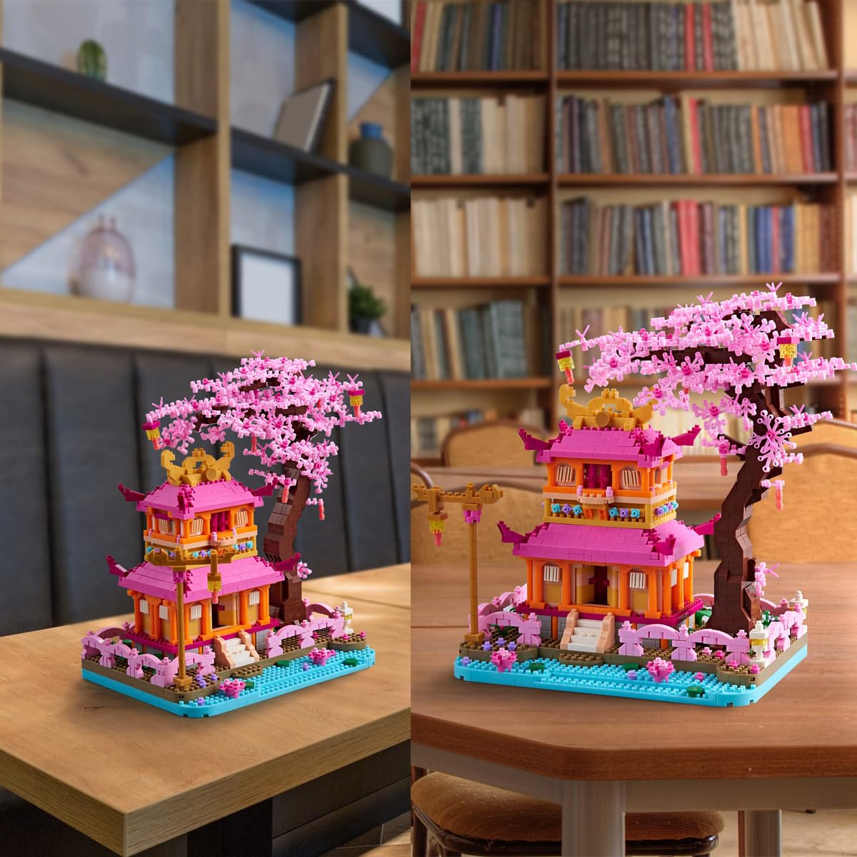 Casa Del árbol De Flores De Cerezo En Miniatura | 1109 Bloques De Construcción Sakura, Set Modular Japonés Con Pequeños Animales