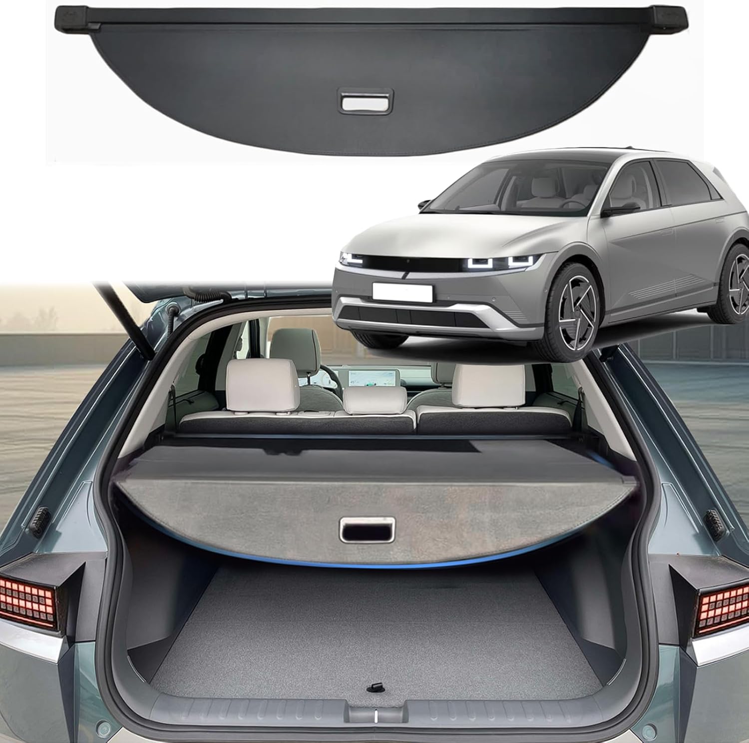 Cargo Cover for Hyundai Ioniq 5 Accessories 2025 2024 2023 2022, Leather Retractable Trunk Cover Security Shielding Shade for Ioniq 5 Accessories Privacy Screen Luggage Shield Shade