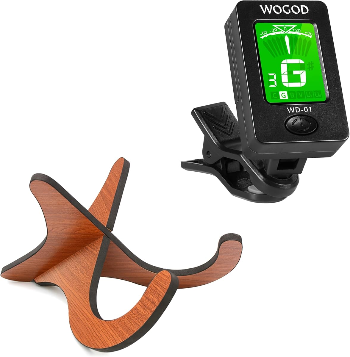 WOGOD Ukulele Stand Instrument Stand Folding Portable Stand and Guitar Tuner Clip on Ukulele Violin Tuner