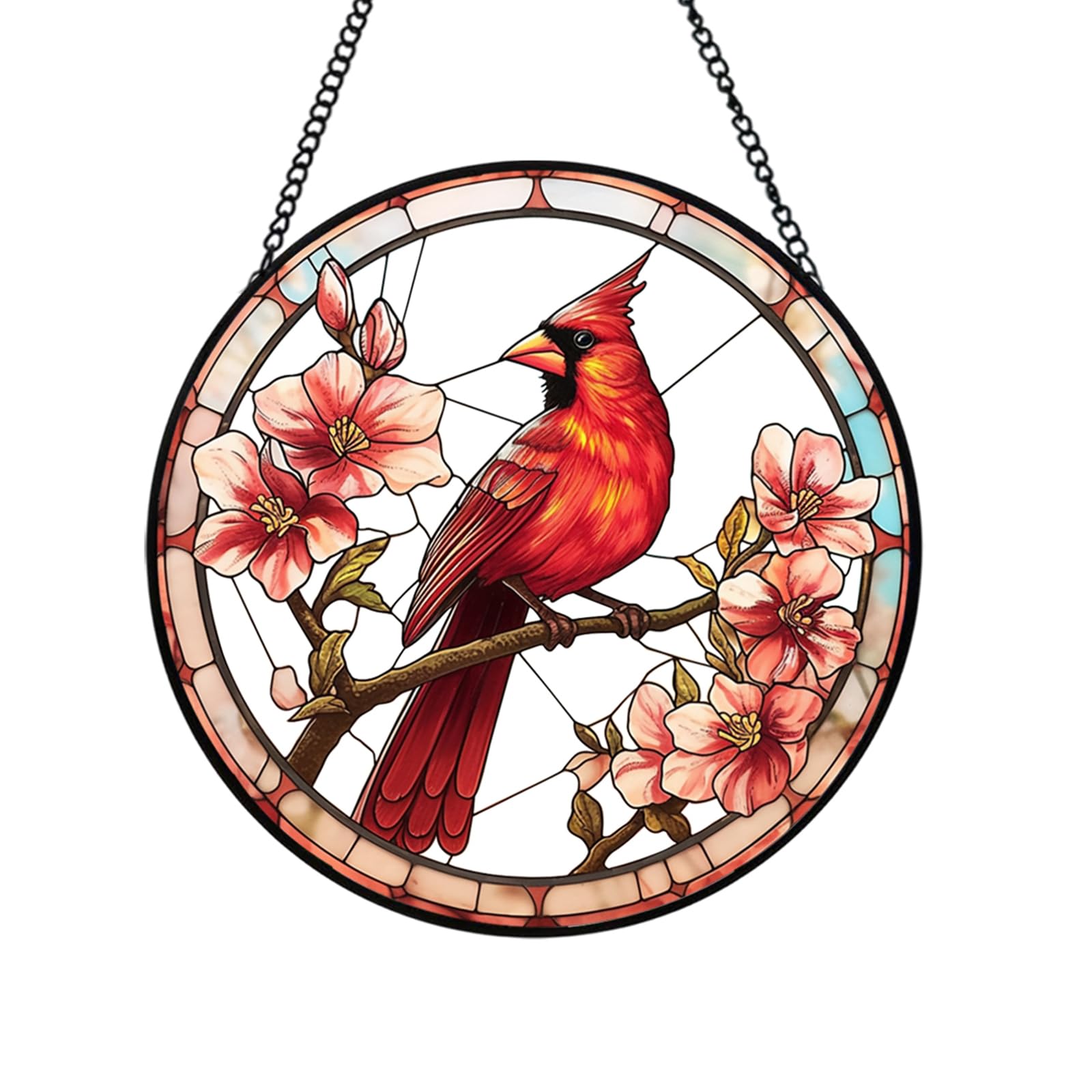 Xuoxeji Cardinal Stained Glass Window Hanging, Cardinal Sun Catchers Cardinal Memorial Gifts, Cardinal Gifts for Women, Mom, Grandmother (Cardinal)