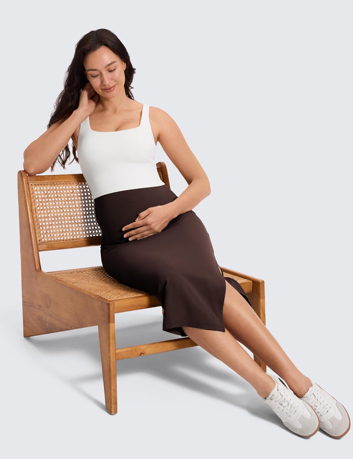 CRZ YOGA Butterluxe Maternity Side Split Midi Skirt - Bodycon Womens Pregnancy Casual Pencil Over The Belly Stretchy Soft
