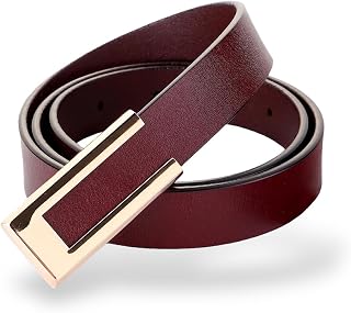 Womens Genuine Leather Belt with Gold Buckle