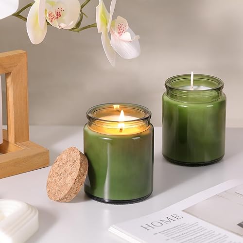Miniatura 3 de 12 tarros de vela verdes para hacer velas, tarros de vidrio de 7.5 onzas con tapas y etiquetas de madera, recipientes para velas para bricolaje,