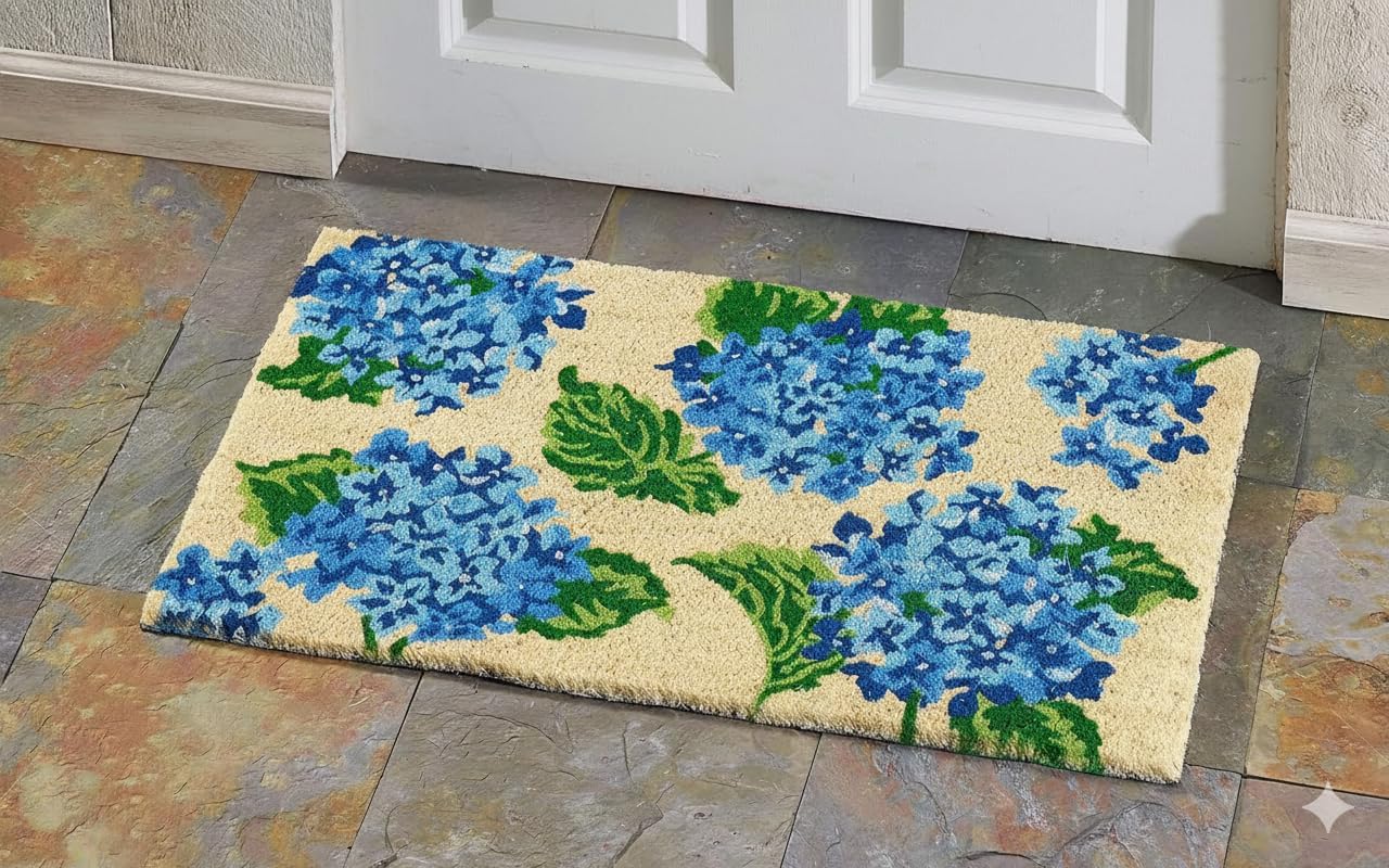 HF by LT Vintage Hydrangea 100% Coir Doormat, 18 x 30 inches, Naturally Durable, PVC-Backing, Sustainable