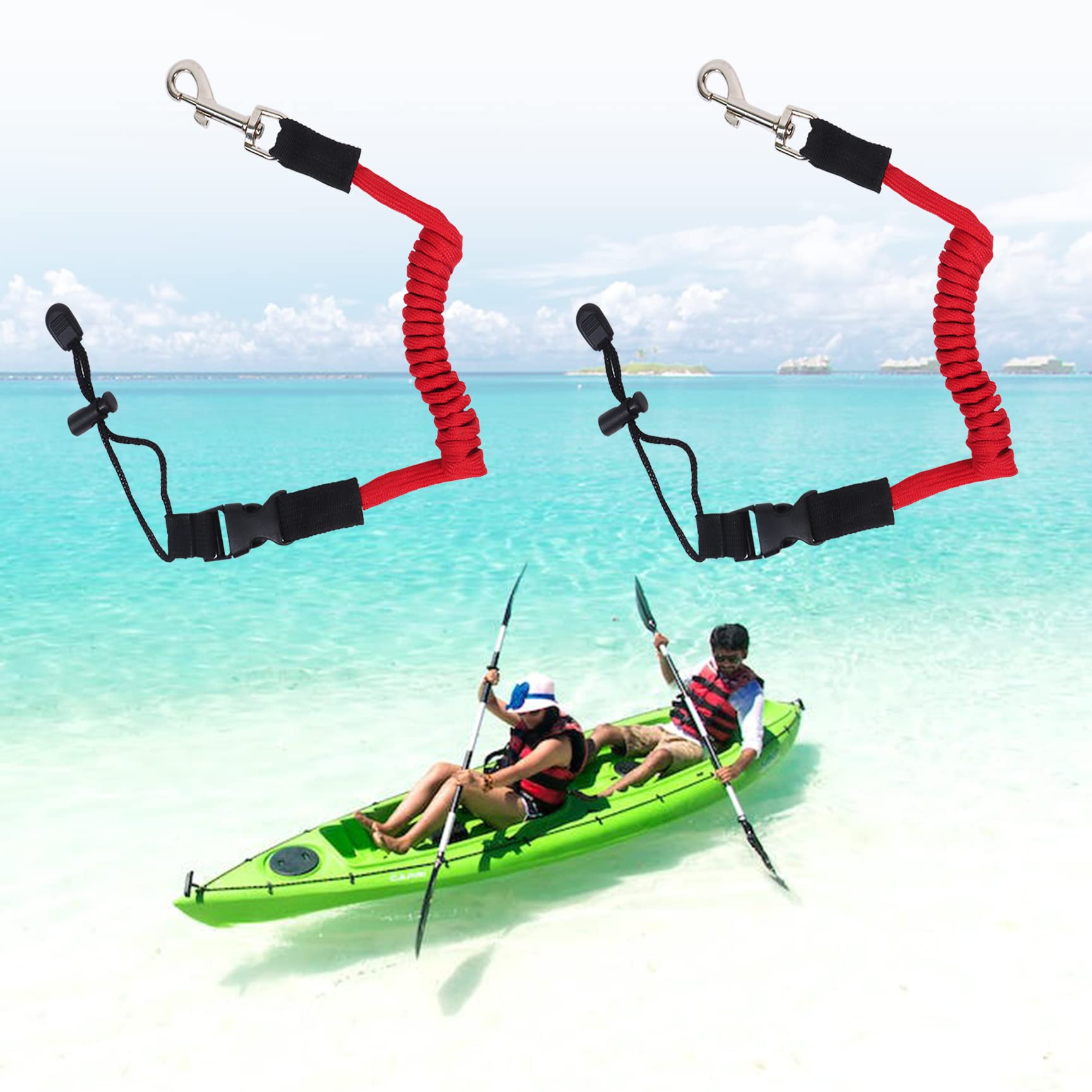 2 correas elásticas para remo de kayak, canoa, remo para kayak, cuerda de seguridad, cuerda de remo para kayak, cuerda con mosquetón, accesorios para kayak, canoa, canoa, surf