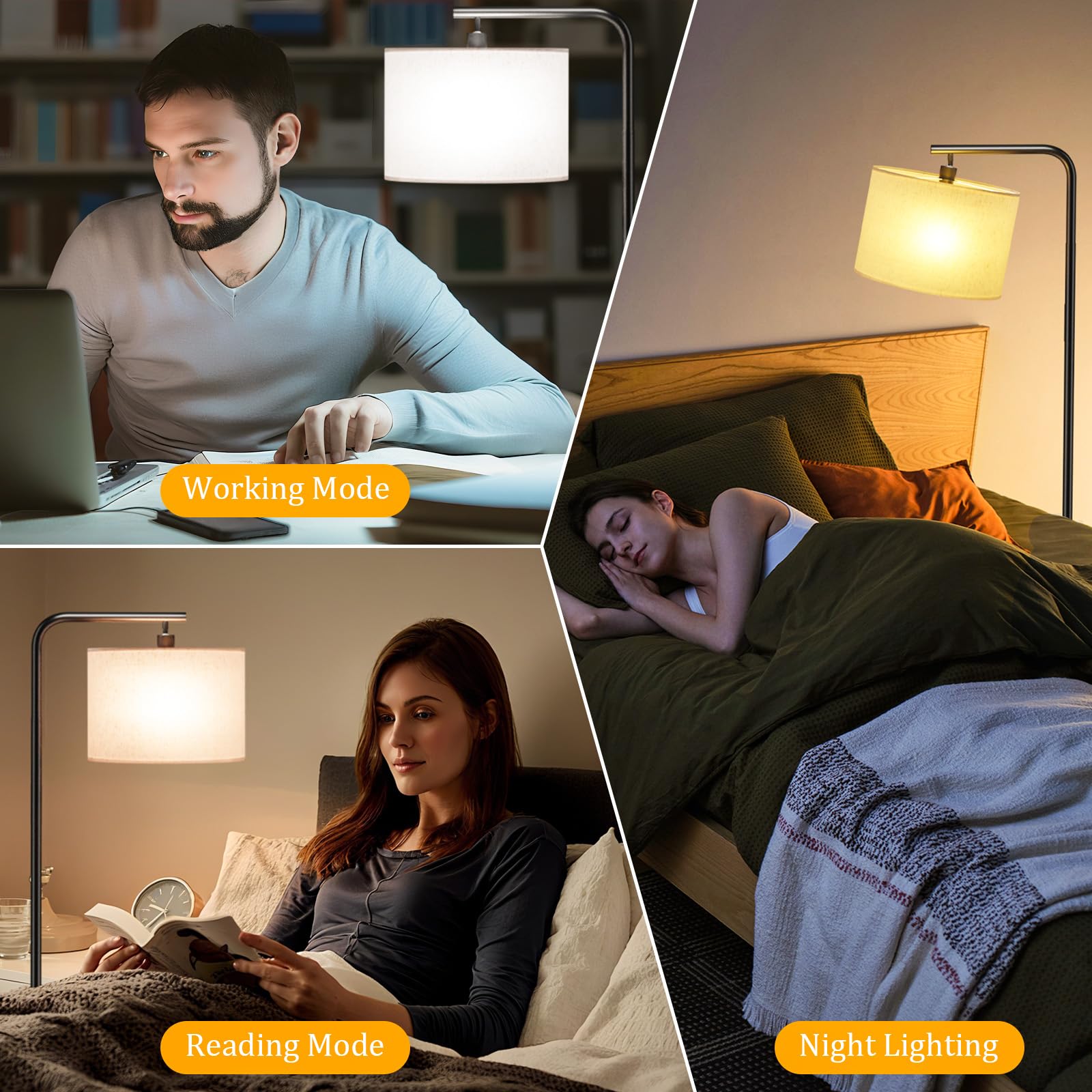 Lampara de Pie Salon Regulable - 11 Temperaturas, Control Remoto & Interruptor de Pie, Bombilla LED 8W Energía Eficiente, Amigable con Ojos, Perfecta para Sala de estudio, Dormitorio y Oficina