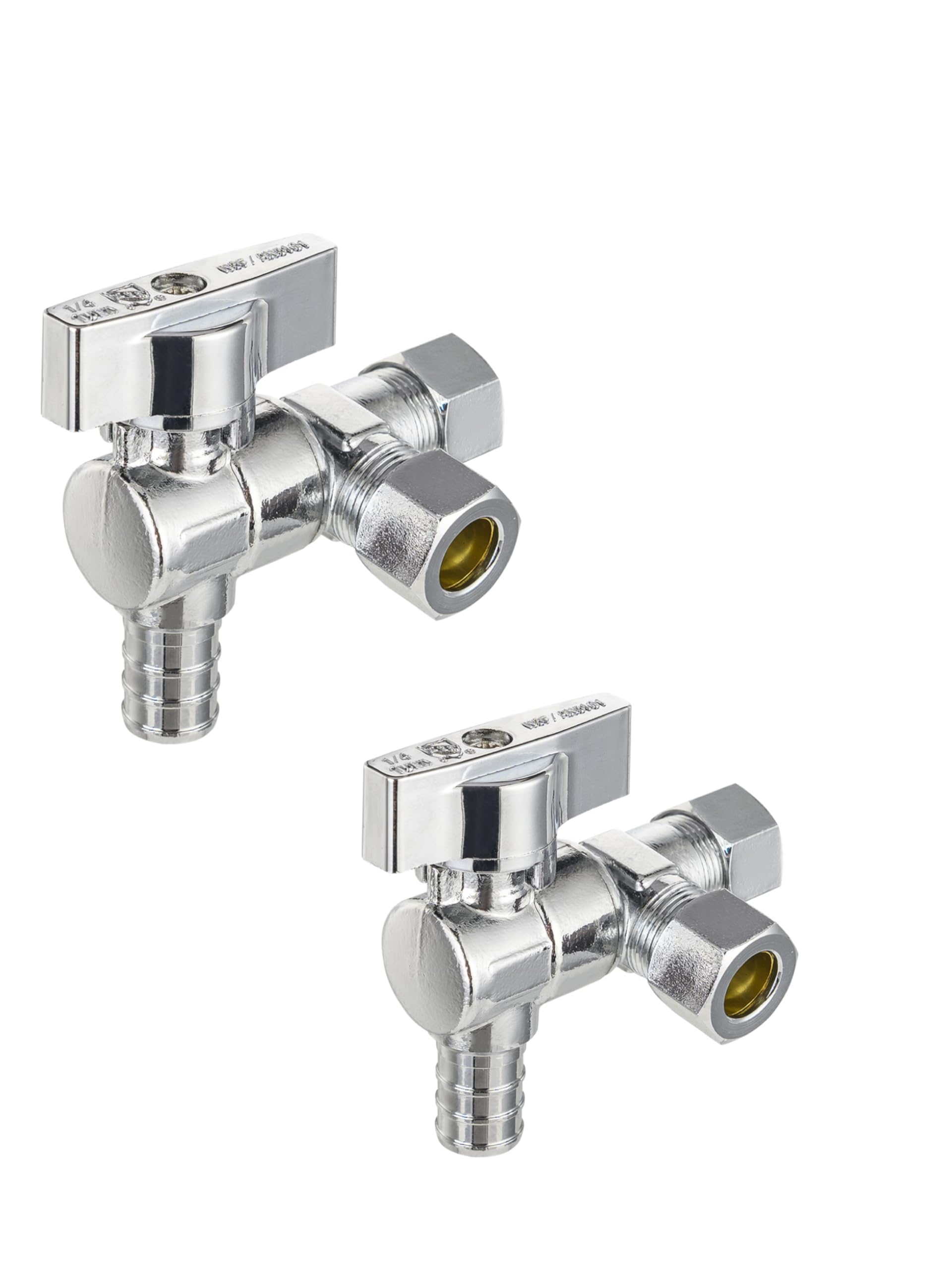 Efield 1/4 Turn Dual Compression Outlet Angle Stop Valve with 2 Shut Off Valve/Handles, 1/2 Nom 5/8 OD x 3/8 x 3/8 Chrome valve134