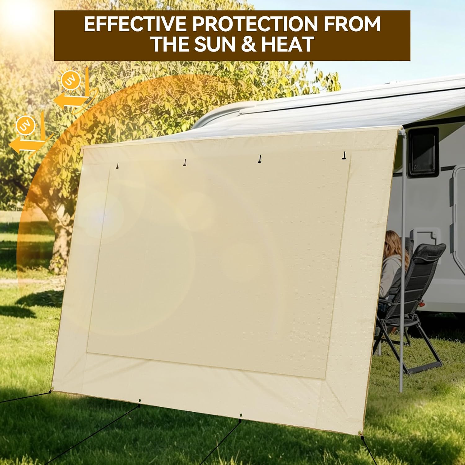 Universal RV Awning Sun Shade with Zipper Window, 12' x 6'7" Fit 13' Awning