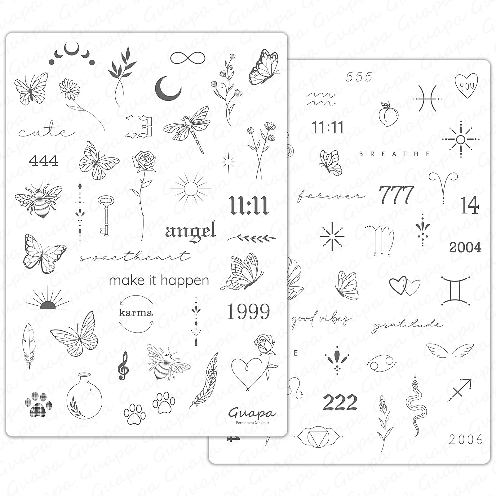 MARLLOGIVA 2pcs Tiny Tattoo Practice Skin Pad with more 80 Stencil Designs Perfect for Mastering Tiny Tattoo Essential Techniques (White Skin)