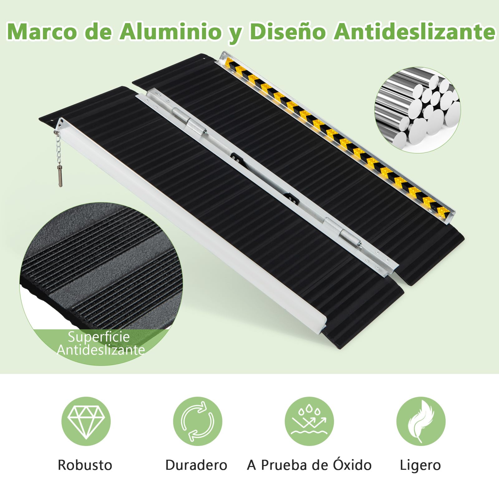 COSTWAY Rampa Portátil de Aluminio para Silla de Ruedas, Rampas Plegables con Placa de Transición y Superficie Antideslizante para Umbrales Escaleras (91 cm)