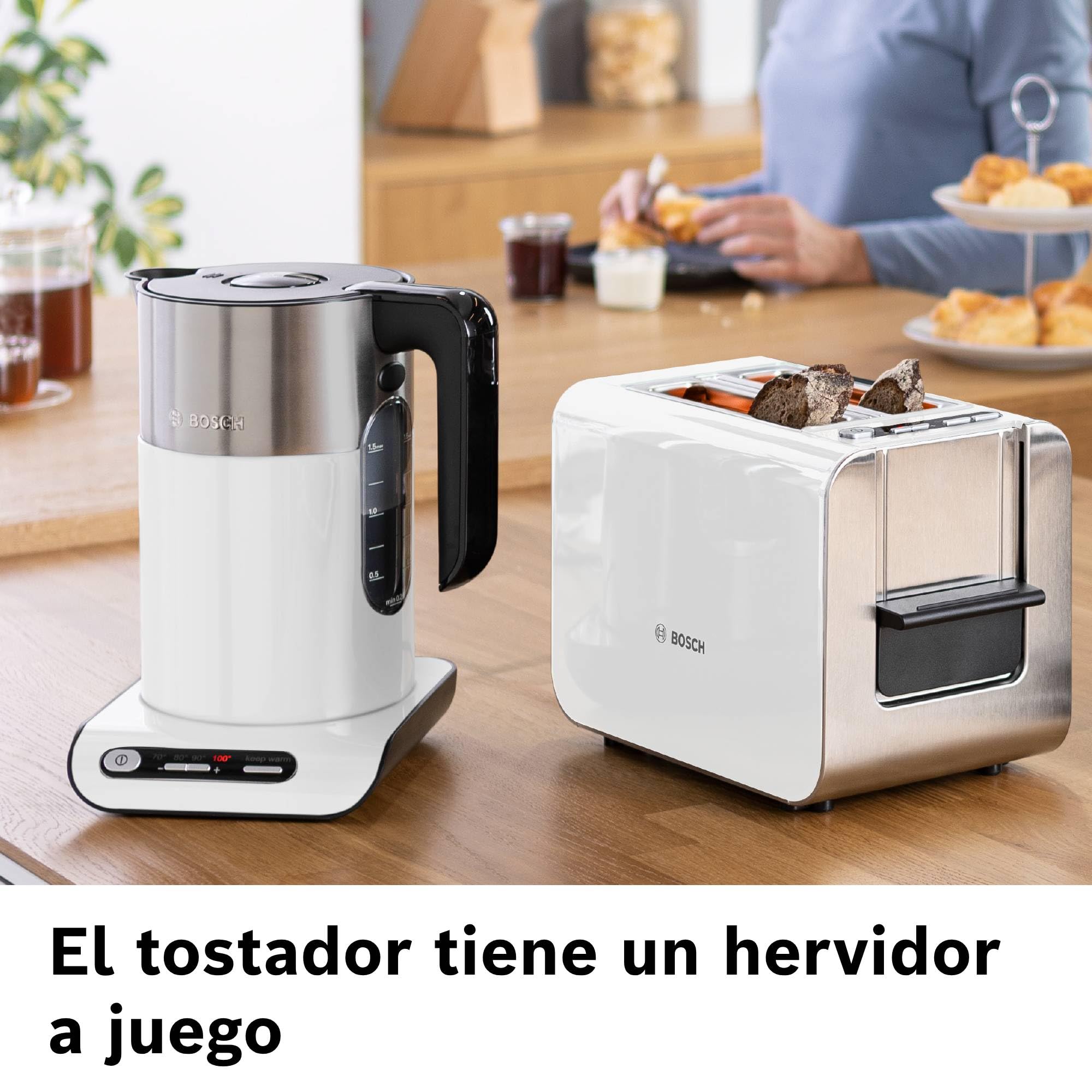 Bosch - Tostador Styline, 2 ranuras, Función descongelación, Blanco, TAT8611N