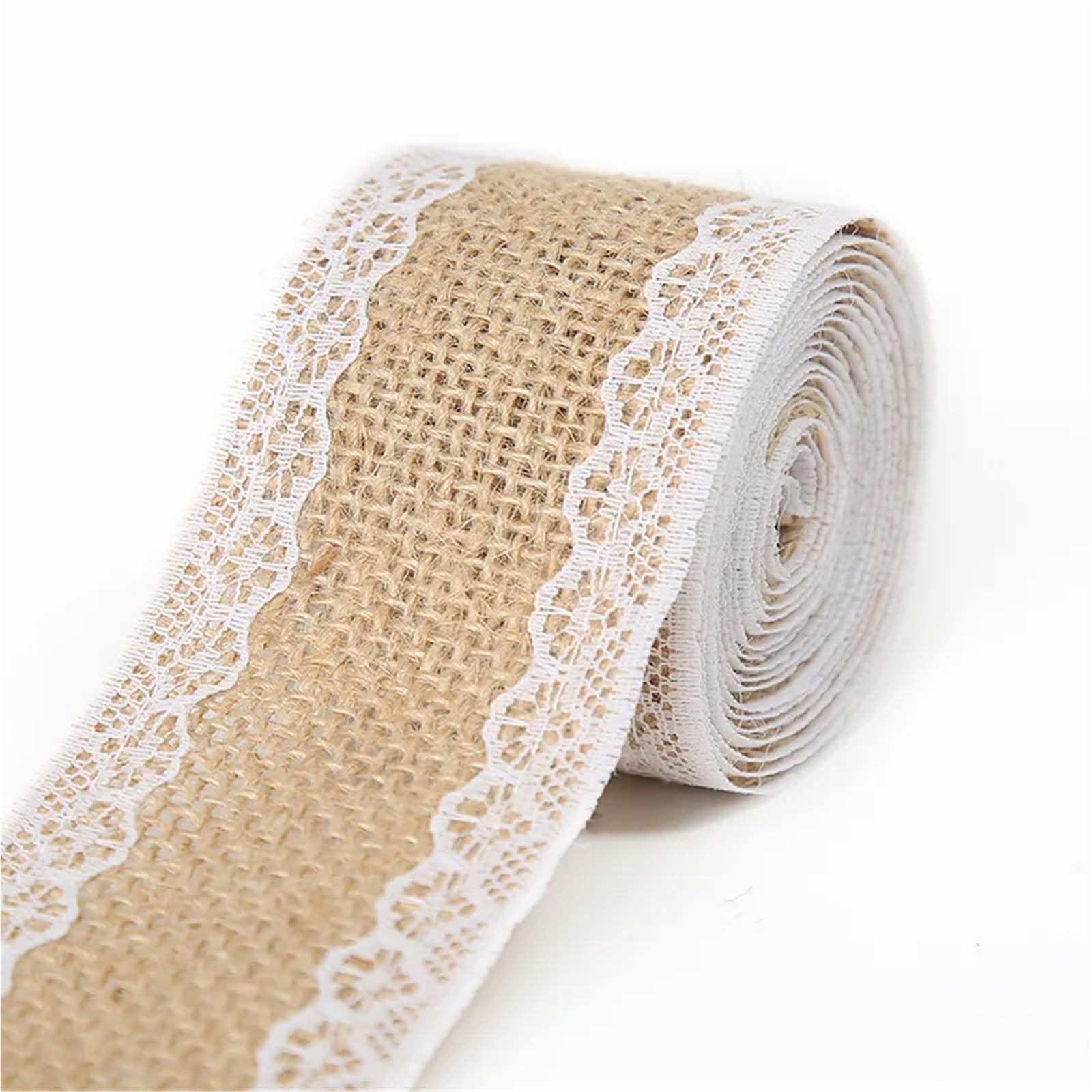 Hessian Roll 1-10Meters Natural Jute Burlap Ribbon with White Lace Trim Handcraft Linen for DIY Wedding Home Decor Packaging(N0.05 Width 5cm,1Meter)