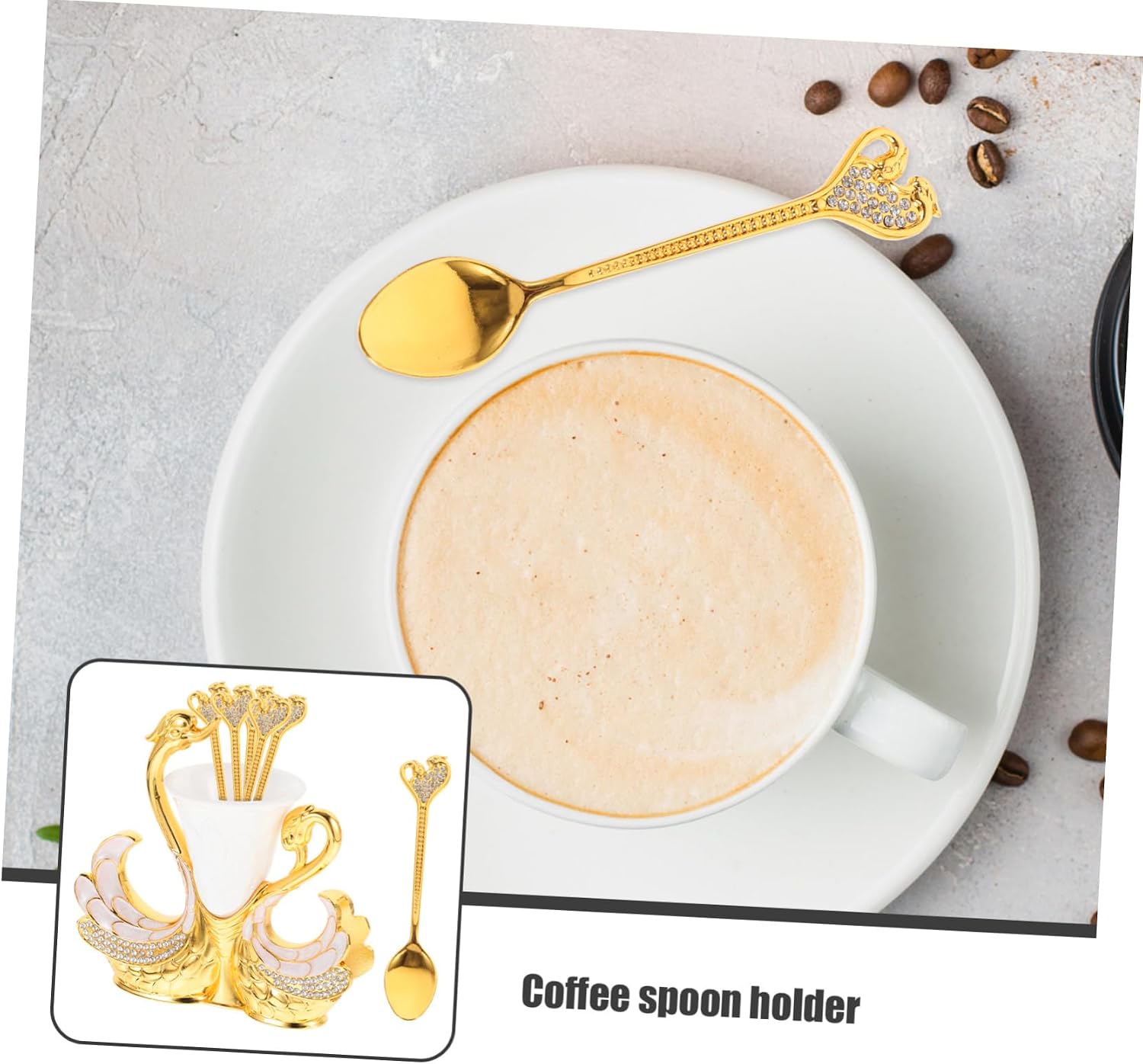 1 Set Coffee Spoon Dessert Spoon with Elegant Swan Base Holder for Home Kitchen Dining and Parties Smooth Finish Easy to Clean Unique Design