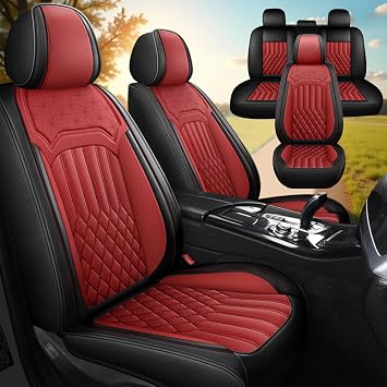Leather Seat Cover for Honda Civic 2003-2026, Waterproof Soft Seat Covers with Airbag Compatible, Automotive Interior Accessories Seat Cushions and Seat ProtectorsBlack&Red, 5 Seats