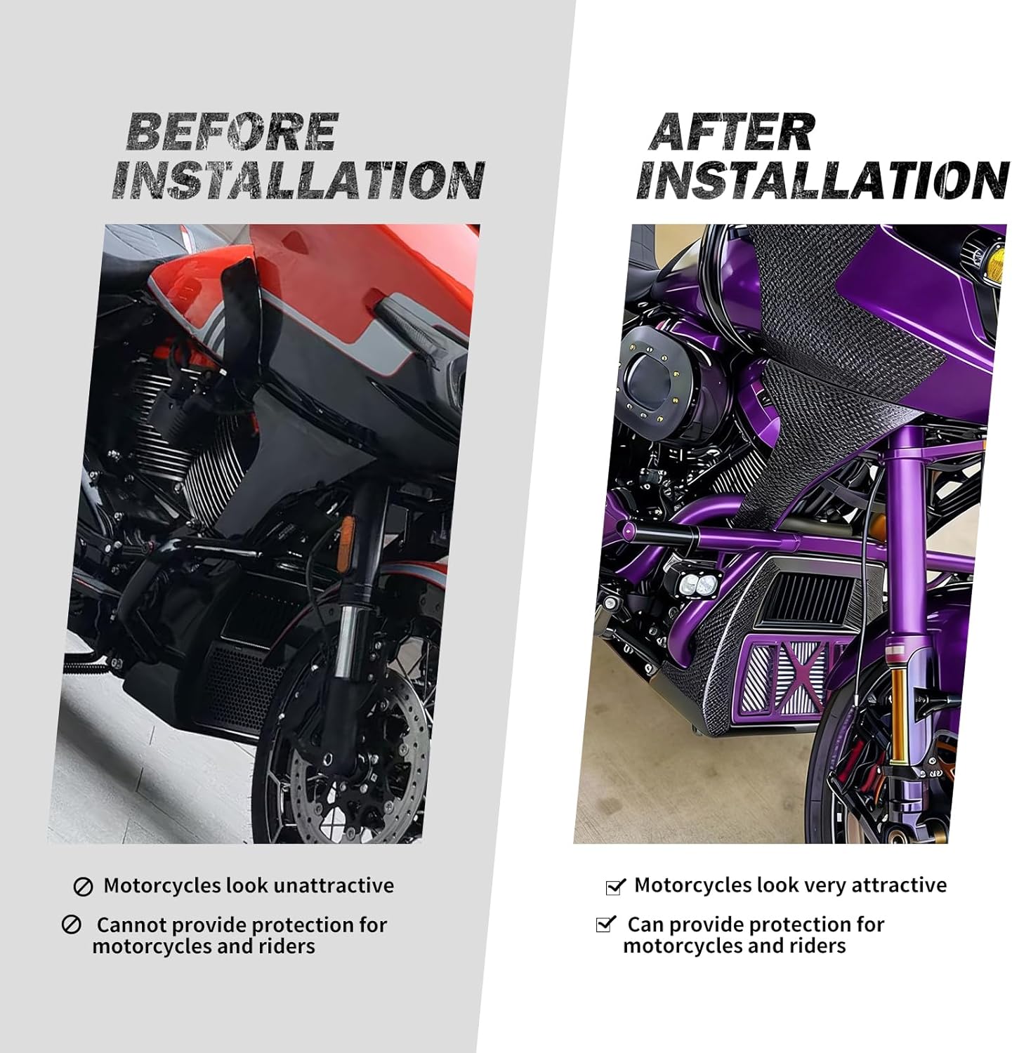 HDBUBALUS Radiator Guard Oil Cooler Cover Fit for Harley Touring M8 Road Glide Street Glide 2024-up Purple