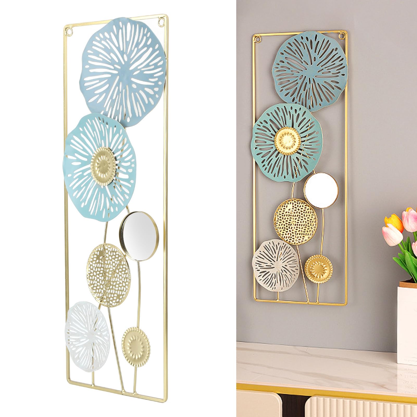 BuyWeek Decoración De Arte De Pared De Metal, Adorno De Escultura De Pared De Metal Elegante Decoración De Espejo para Colgar En La Pared para Sala De Estar Dormitorio Oficina