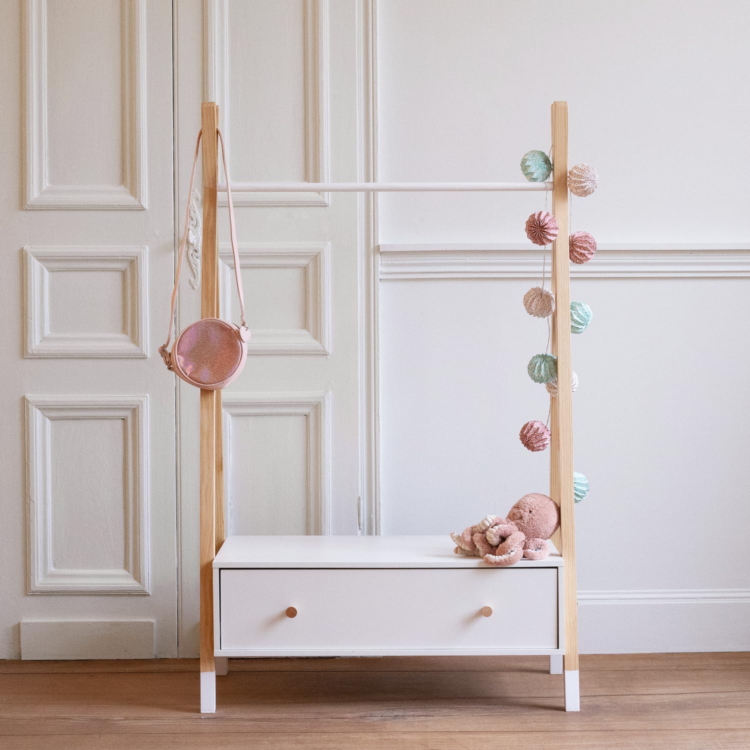 Happy Garden Penderie pour Enfant Lou avec tiroir de Style scandinave, Portant à vêtements