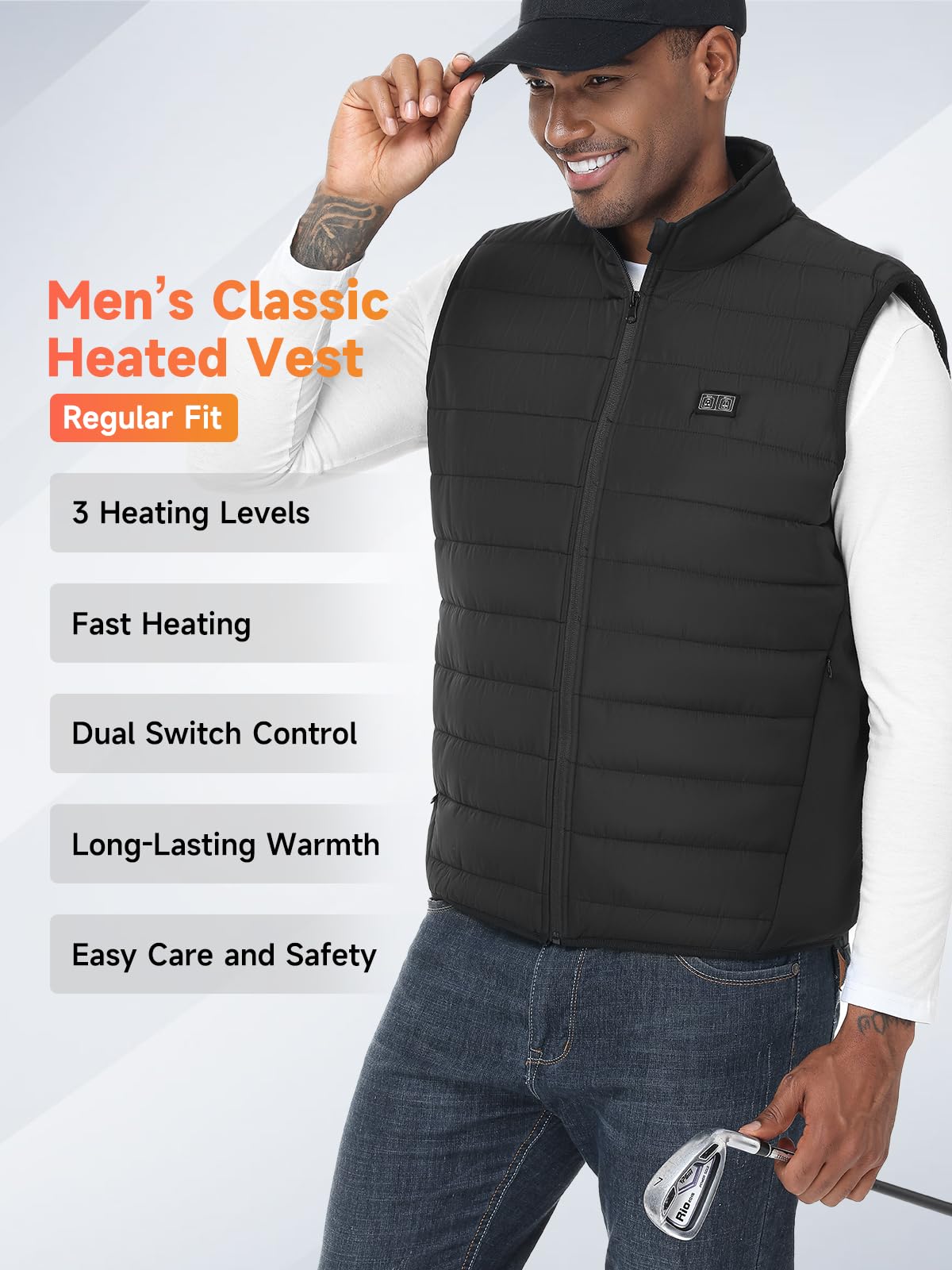 Gilet chauffant, veste chauffante homme femme avec batterie incluse, 7,4V/5V blouson chauffant, manteau Électrique avec 3 Niveau de chauffant | 6 zones chauffante, doudoune homme, Hiver Vêtement