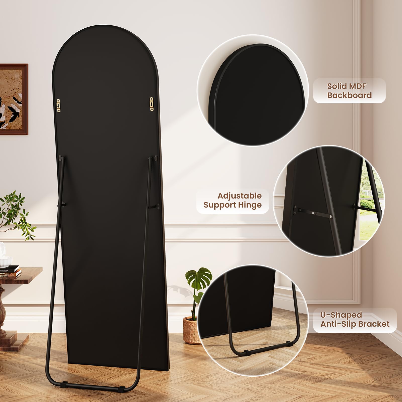 Dripex Grand Miroir Arche 150×40cm, Miroir sur Pied ou Suspendu avec Cadre en Alliage d'Aluminium Idéal pour Dressing, Chambre à Coucher, Salon-Noir