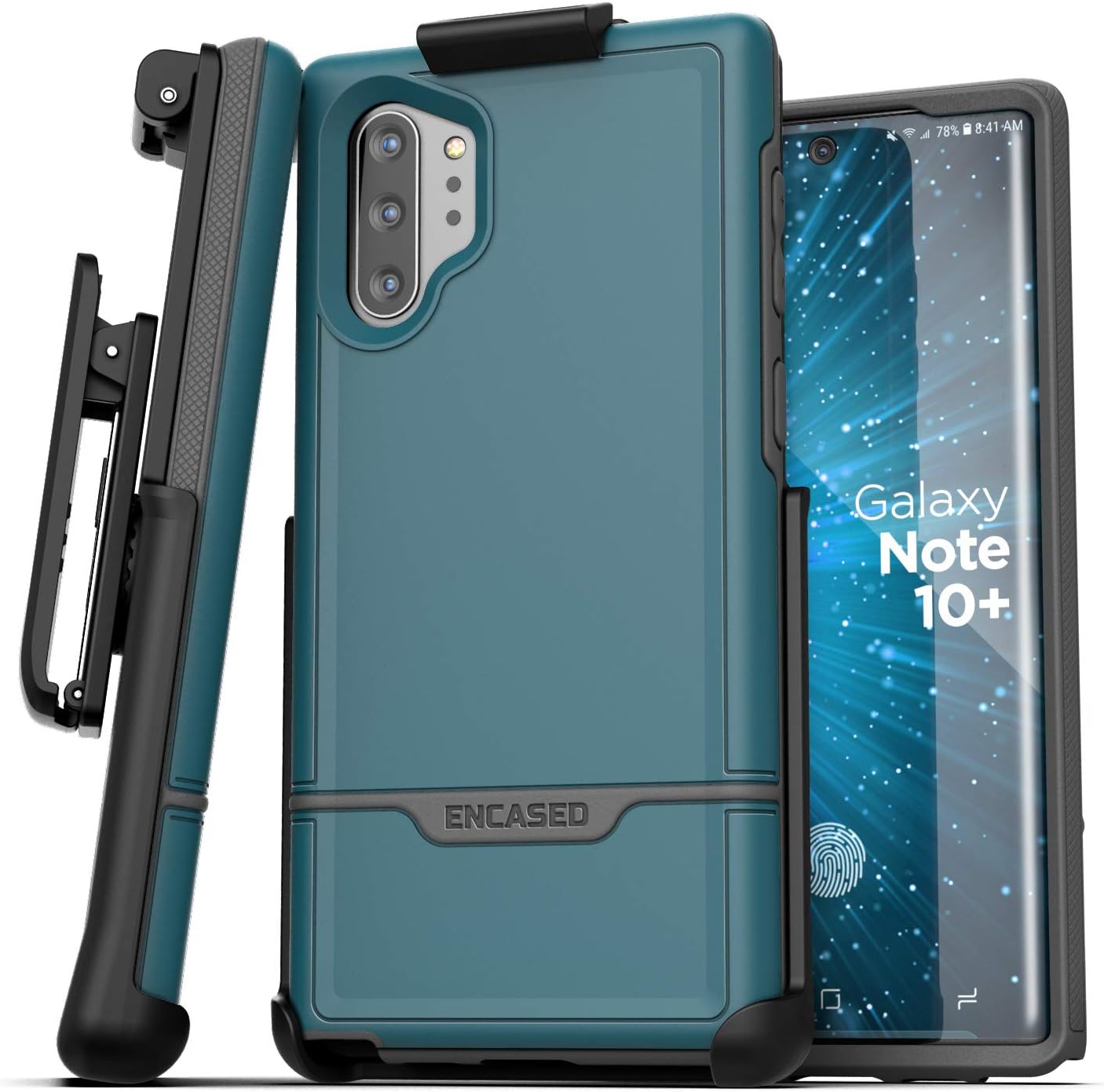 Encased Galaxy Note 10 Plus Belt Clip Protective Holster Case (2019 Rebel Armor) Heavy Duty Rugged Full Body Cover with Holder Ocean Blue (Samsung Note 10+)