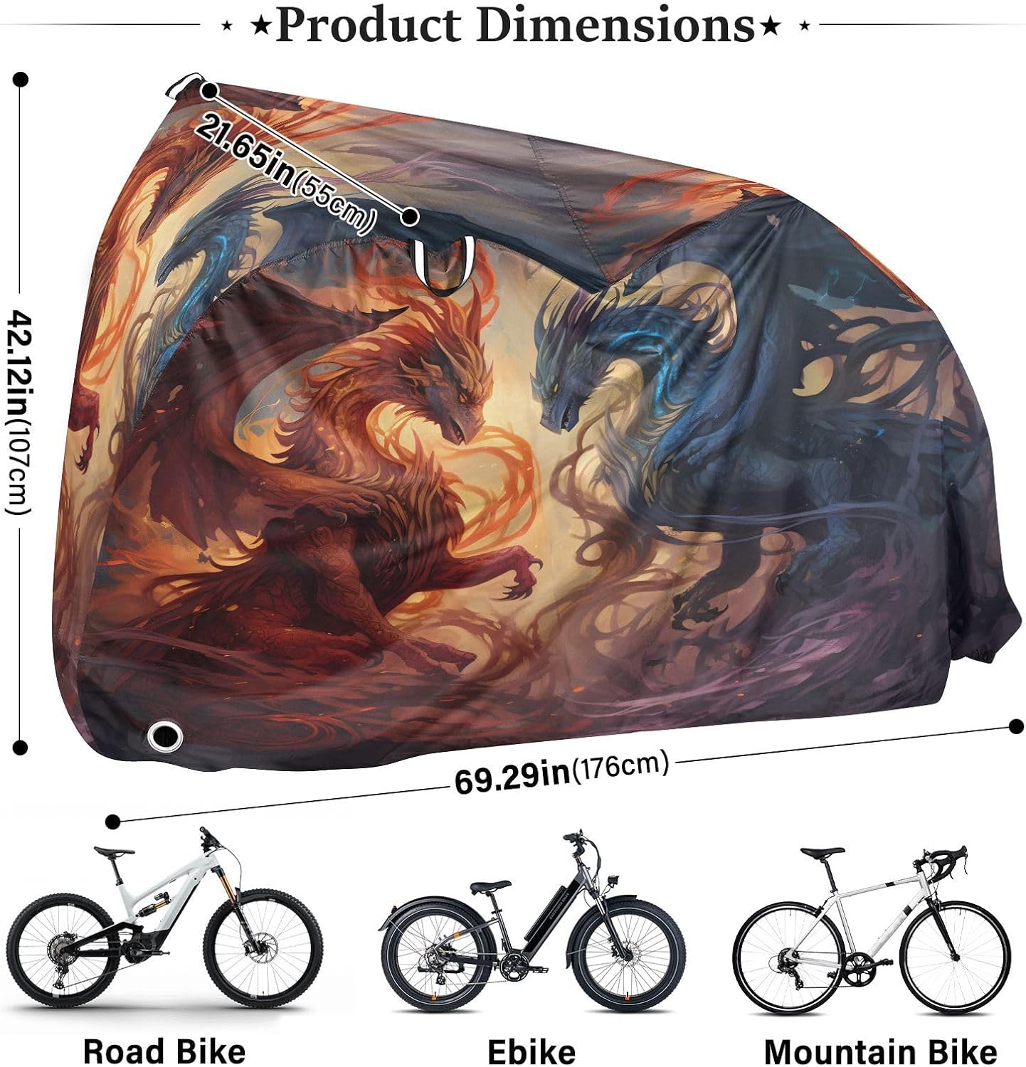 ALAZA Magic Dragons Bike Cover Waterproof Outdoor Ebike Bicycle Covers Tarp Protection for 1/2 Bikes, Sun UV Dust Wind Proof