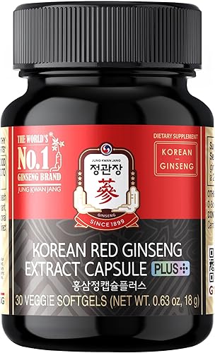 JUNG KWAN JANG Cápsula de extracto de ginseng rojo coreano Plus  Suplementos veganos de apoyo energético todo en uno  Sin cafeína y sin OMG (30