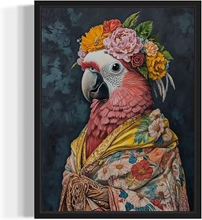 Parrot Flower Head Wall Art Print Poster, Kimono Bathroom Dressing Room Decor Posters Prints for Restroom Home Picture Painting Artwork Gallery 6 (Parrot, 8 x 10 inches, Unframed)