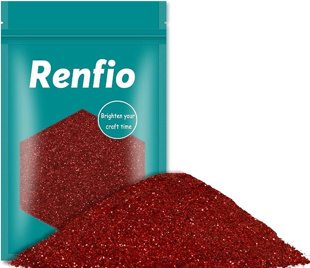 Renfio Ultra Fine Glitter Powder Metallic Glitters Flake Crafts Sequins Epoxy Resin Pigment Chips Dust for Slime Painting Arts Nail Holiday Decoration 3.5 Oz (100g) - Red
